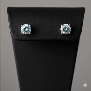 NWT 2ctw (6.5mm) Round Blue Moissanite Studs in .925 Sterling Silver GRA Cert